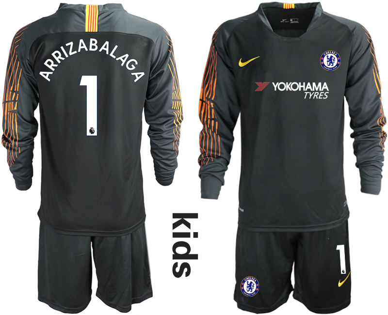 2018_2019 Club Chelsea black long sleeve Youth goalkeeper #1 soccer jerseys